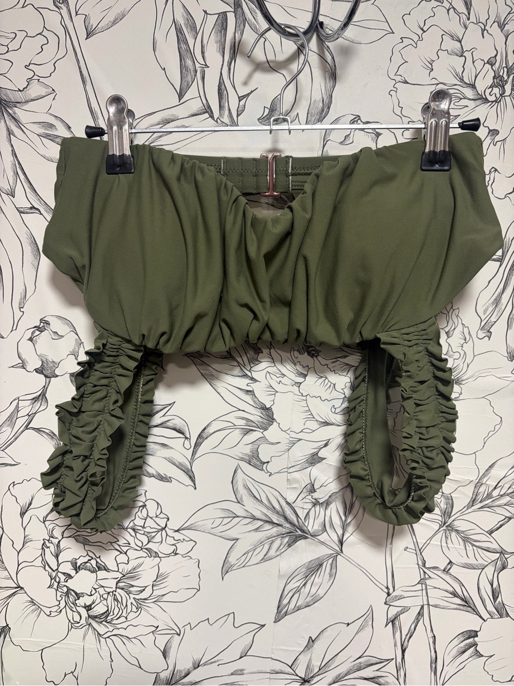 CALIA by Carrie Underwood Olive Green Ruffled Bandeau Bikini Top